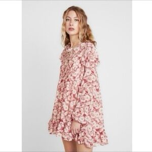 Free people these dreams floral long sleeve boho festival ruffle feminine dress